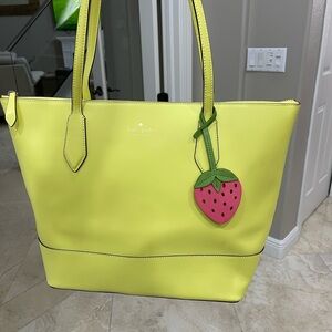 Kate Spade Lemon Yellow Tote with Strawberry Charm Zip Top
